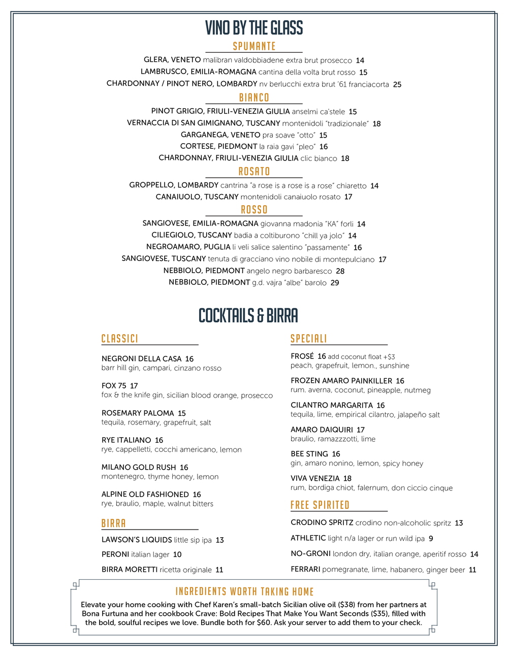 Menus — Fox & the Knife